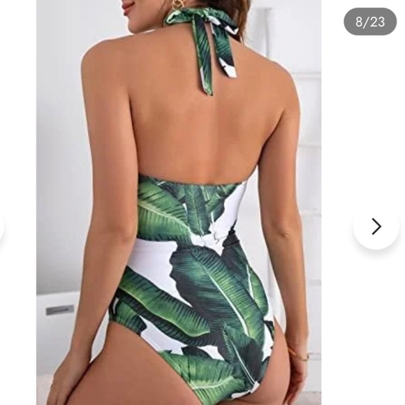 B2PRITY Tropical Palm Frond Leaf V-Neck Ruched‎ Halter 1pc Monokini medium  NWT - Picture 2 of 16